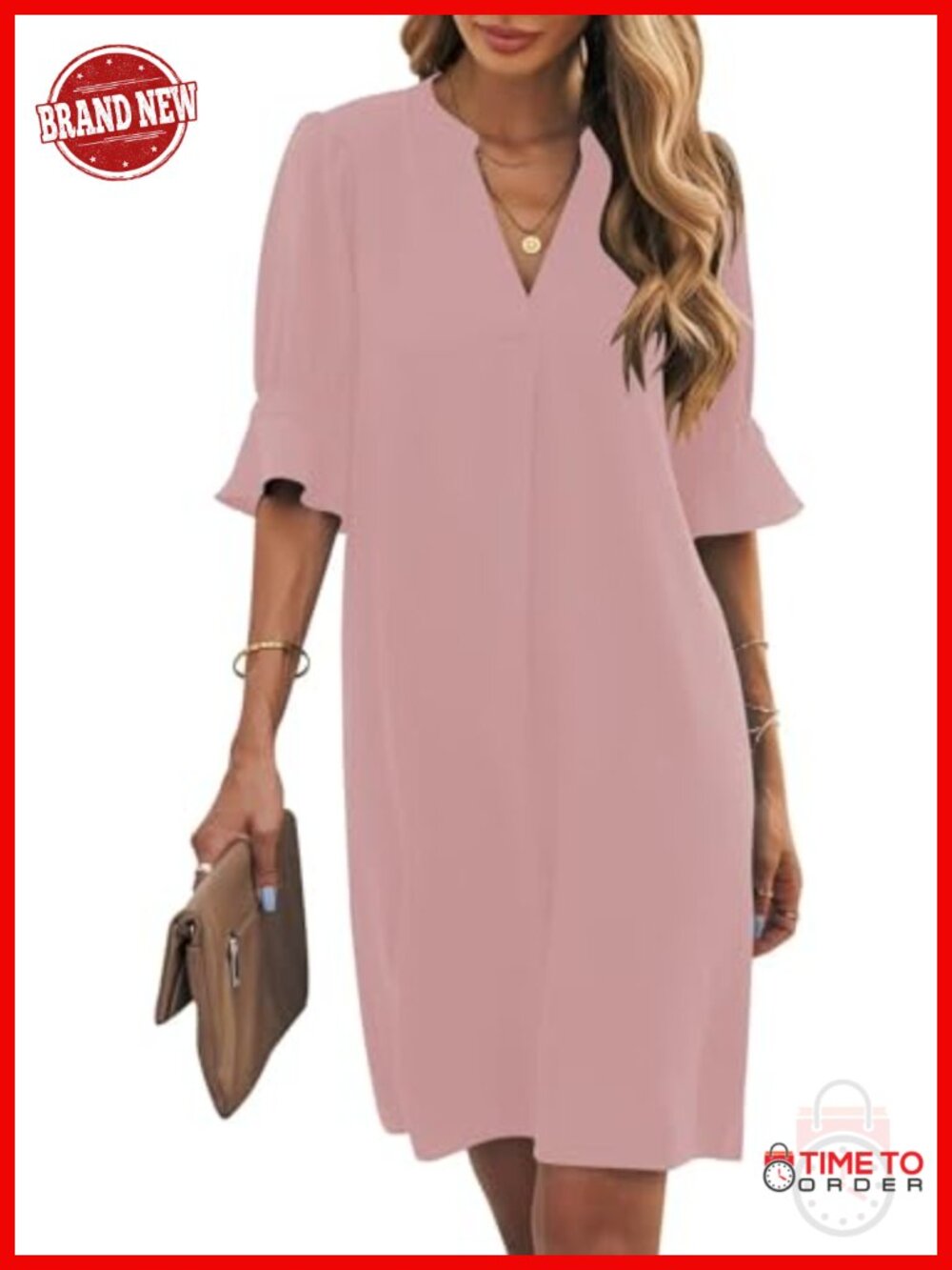 Women Summer Ruffle Short Sleeve V Neck Shift Dress